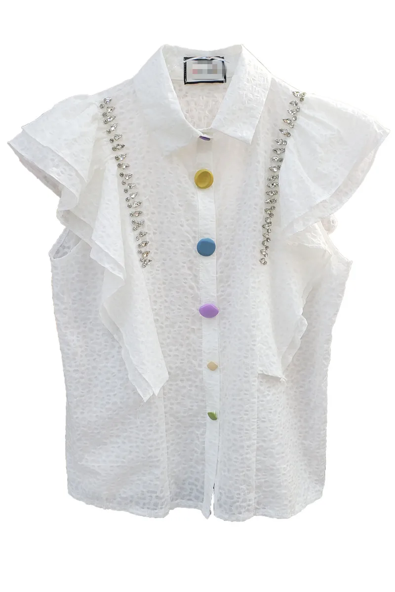 

Women Sleeveless Casual Blouses 2021 Summer Fashion Flying Sleeve Color Button Shirt Female Plus Size Straight Top