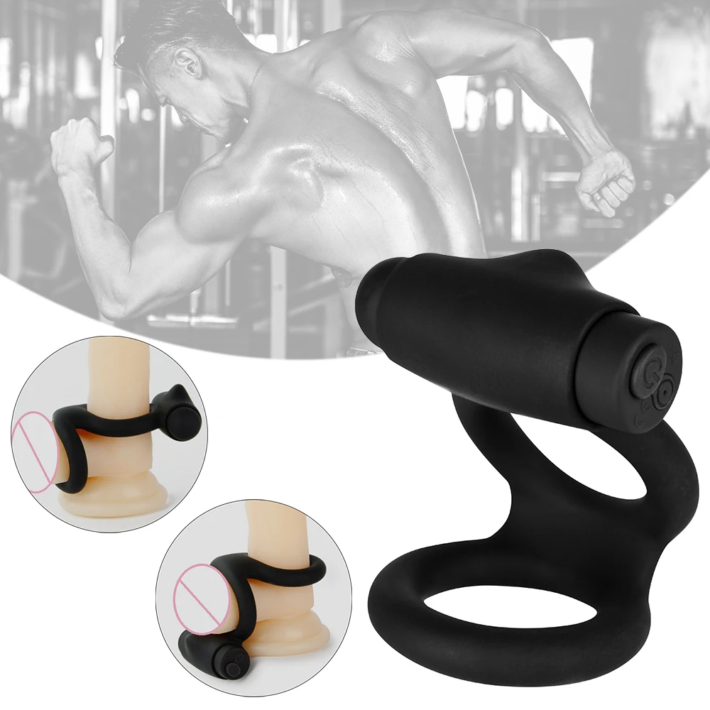 Кольцо вибратор на пенис с двойным кольцом 10 режимов вибрации для мужчин