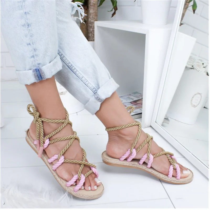 

Woman Shoes Flat Hemp Rope Noodles Rope With Traditional Style Simple Creativity Fashion Sandals Women Summer 2021 New Casual
