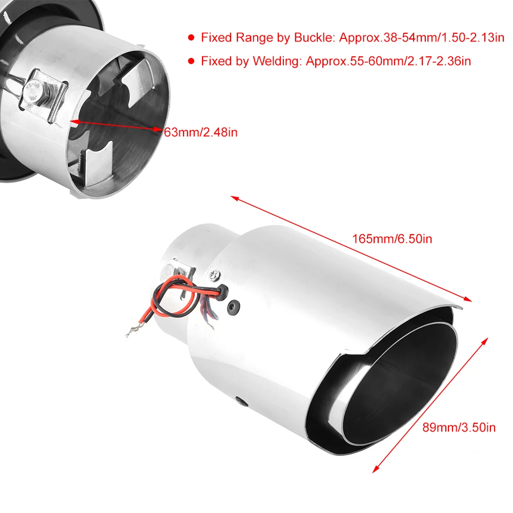 Универсальные выхлопные трубы 63 мм красный светодиод нержавеющая сталь
