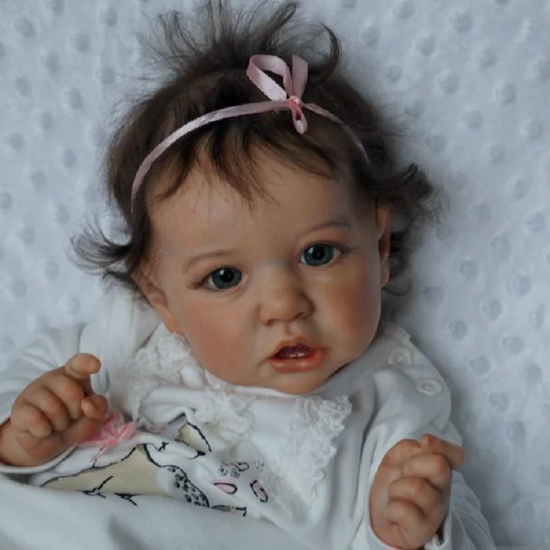 

NPK 20-22" lifelike reborn White Lace Top With Bow Hairband Girl Doll Saskia