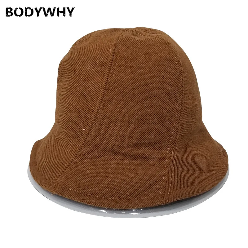 

Female Korean Fashion Wild Autumn and Winter Corduroy Fisherman Hat Solid Color Windproof Hat Japanese Art Basin Hat