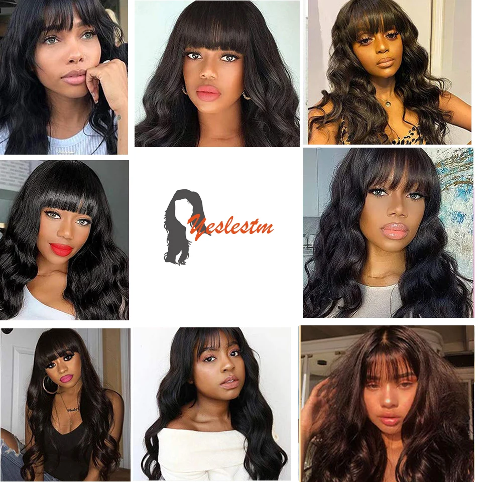 Парики из человеческих волос с челкой бразильские человеческие волосы без