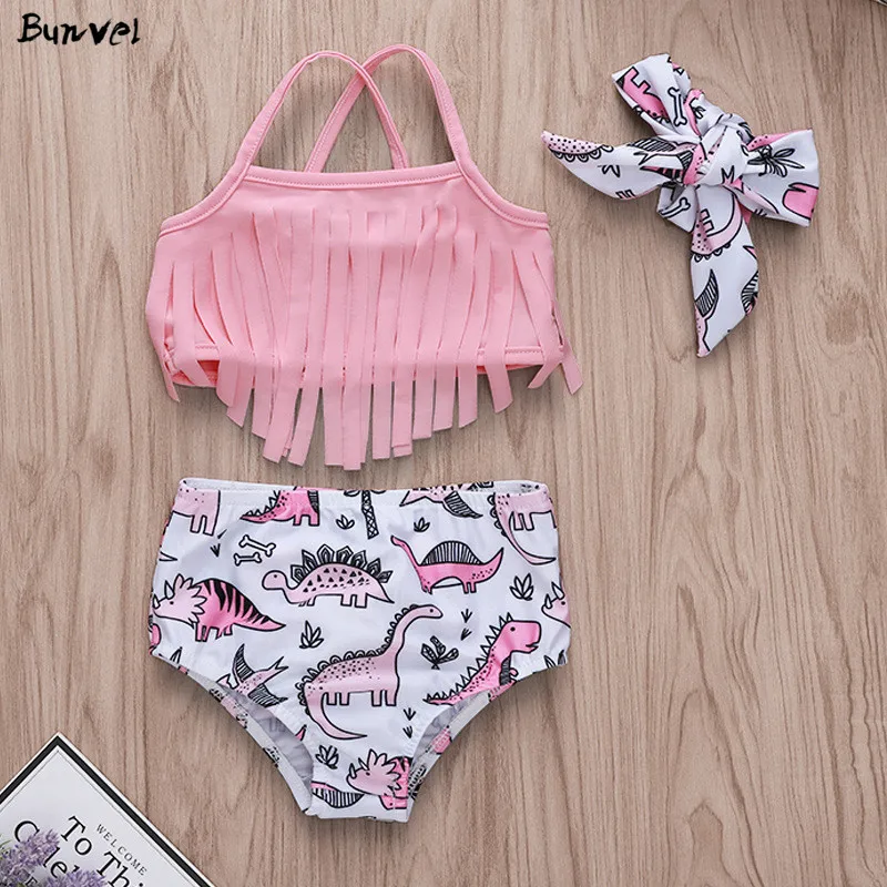Летняя купальная одежда bunvel купальник для маленьких девочек с высокой талией