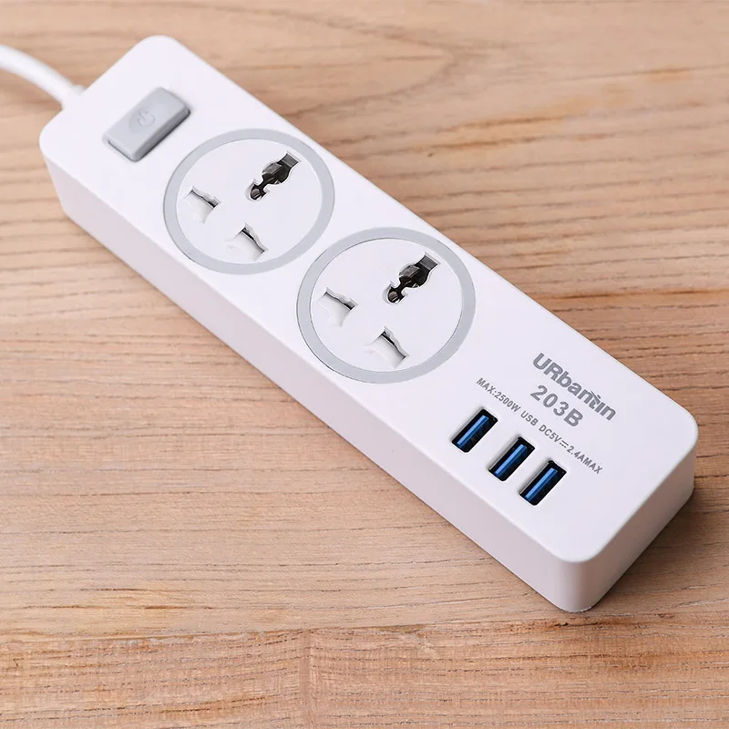Urbantin 2AC и 3 USB общий переключатель силовой полосы USB розетка умное гнездо для шнура удлинителя Универсальная Розетка с EU AU UK US вилка - Цвет: WHITE