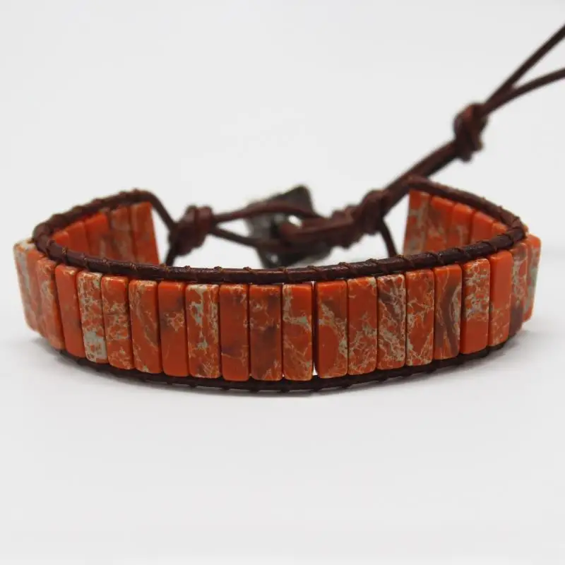

Charm Chakra Bracelet Jewelry DIY Handmade China Red Natural Stone Leather Wrap Bracelet Tube Beads Couples Bracelets Gifts