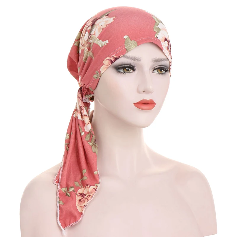 

Print Floral India Hat Folding Women Turban Caps Casual Muslim Stretch Headwear Women Head Wrap Turban Cap Elastic Bonnet