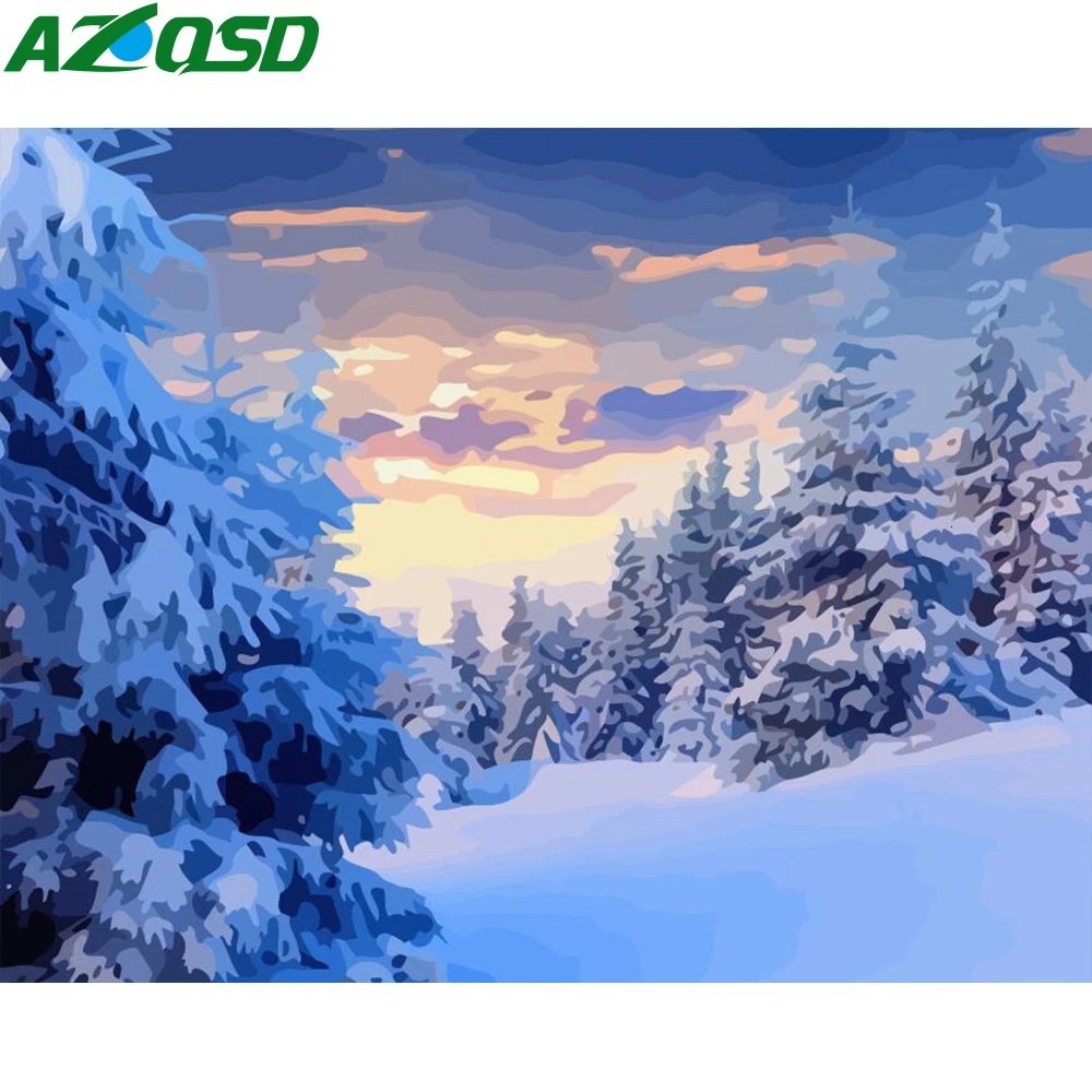AZQSD краска по номеру холст живописи наборы зимнего пейзажа Хо DIY ручной работы