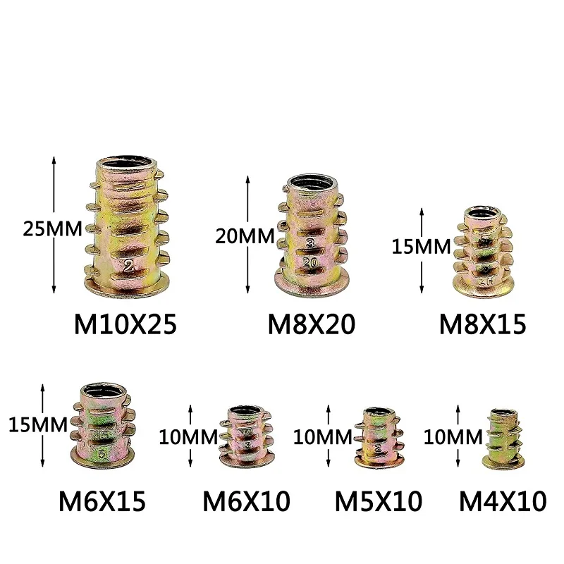 230/200/100/70PCS Assorted Flanged Hex Drive Head Furniture Nuts M4 M6 M8 M10 Zinc alloyl Thread For Wood Insert Nut | Обустройство