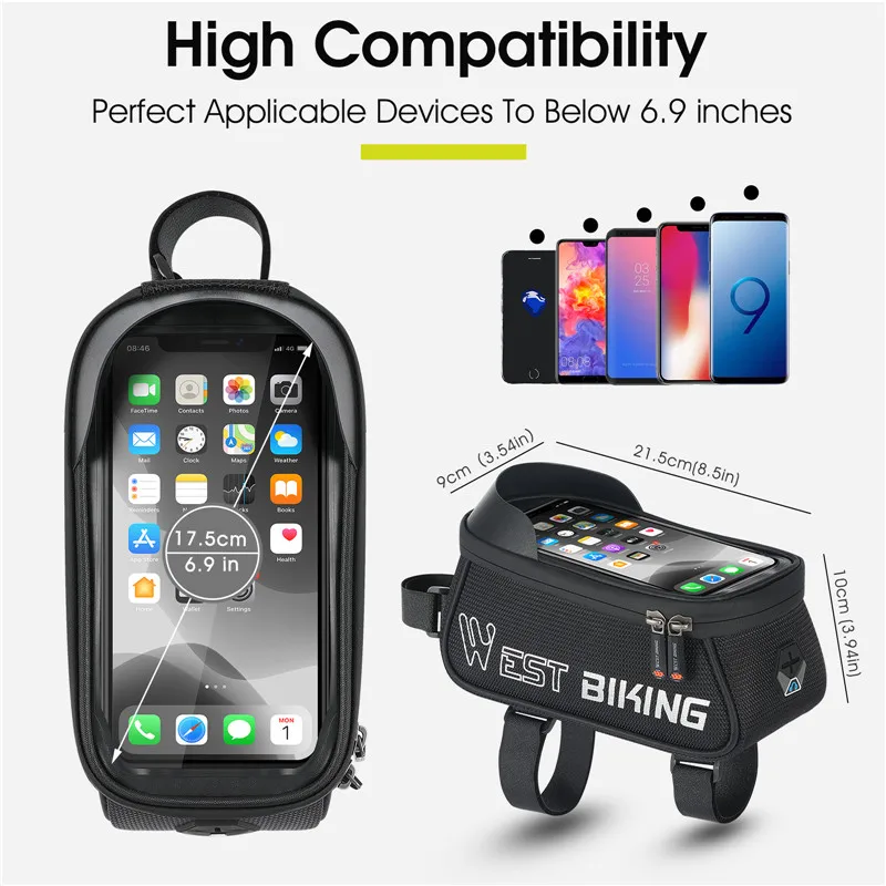 west biking bicycle bag rainproof 6 9inch phone case touchscreen mtb road bike pannier reflective frame bag cycling accessories free global shipping