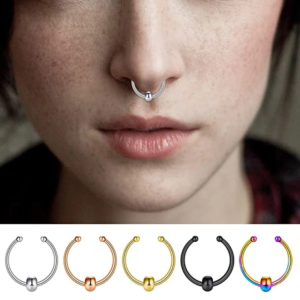 Fake Nose Septum Rings Faux Fake False Imitate Nose Rings Clip Horseshoe Hoop Ring Stainless Steel Body Non Piercing Jewelry