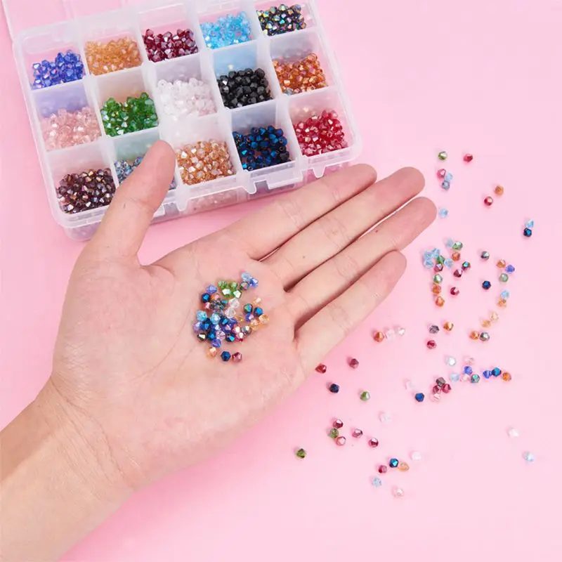 

4mm About 1800pcs Bicone Glass Beads for Jewelry Making AB Colour Faceted Shape F3MF