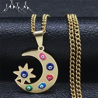 2022 turkey eye moon star stainless steel chain necklaces womenmen gold color judaism necklace jewelry collier lunen5232s05