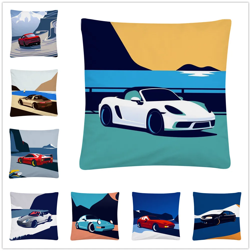 

Мягкая короткая плюшевая наволочка с узором в виде спортивного автомобиля, простой рисунок, наволочка для украшения дома, дивана, автомобил...