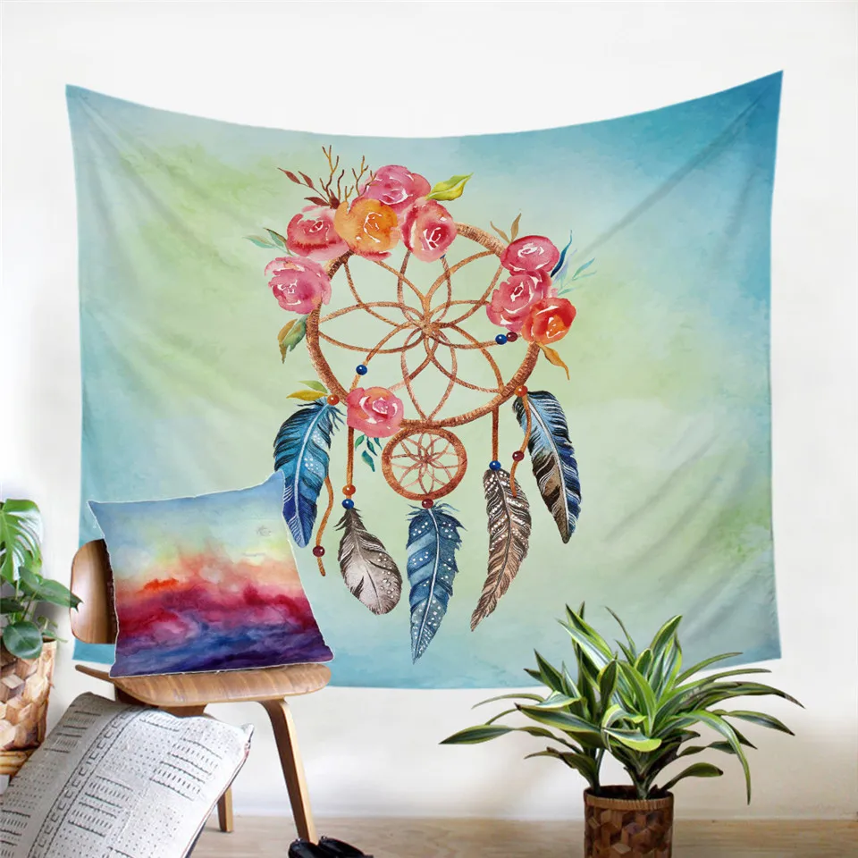 BeddingOutlet Hipster Watercolor Tapestry Dreamcatcher Feathers Wall Hanging Bohemian Art Carpet Decorative Tapestry 2 Sizes - Цвет: 11
