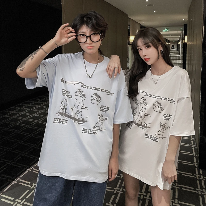 

Dropshipping Harajuku Cute Cartoon Print Tees Tops Men Women Hip Hop Streetwear Casual Loose 100% Cotton Short Sleeve Tshirts
