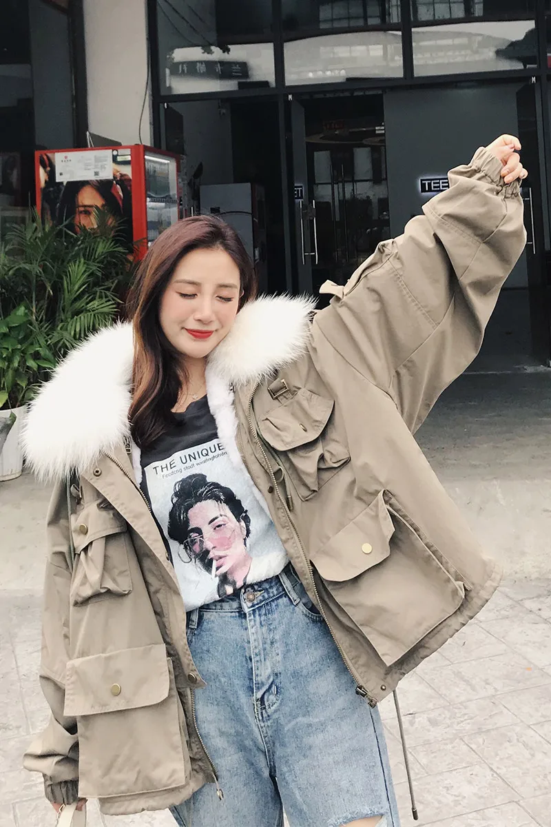 Бесплатная доставка * 2019 тканевое пальто пуховик из меха кролика Рекс куртка с