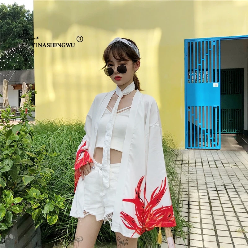 Yukata женский японский кимоно кардиган с принтом дракона рубашка с длинными рукавами Повседневные кимоно Femme Kawaii азиатское Кимоно костюмы косплей