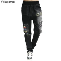 elastic waist fashion trousers 2021 spring and autumn new american streetwear jeans womens straight tube hip hop printing