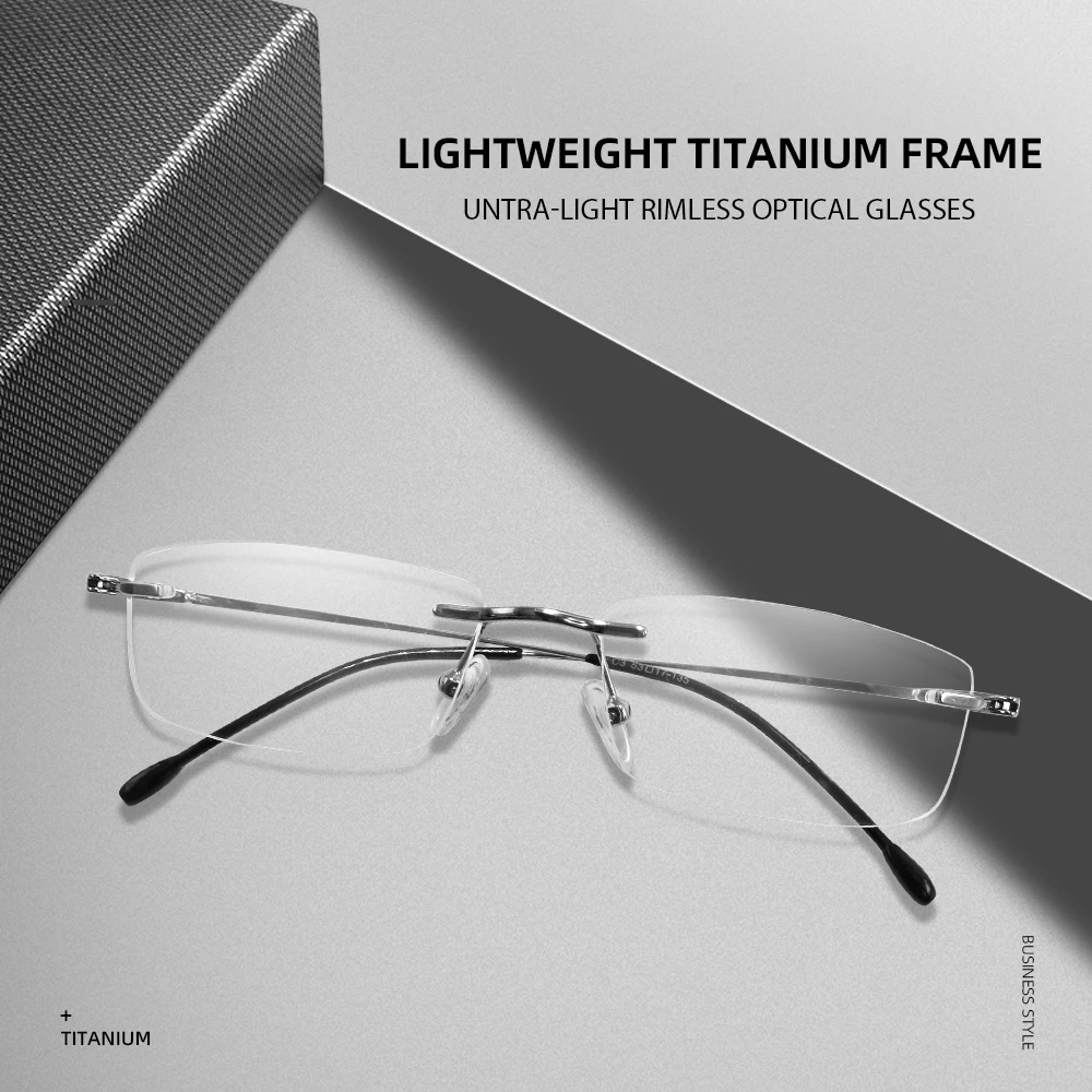 

IENJOY Pure Titanium Eyeglasses Rimless Optical Frame Prescription Spectacle Frameless Glasses For Men Eye glasses Slim Temple