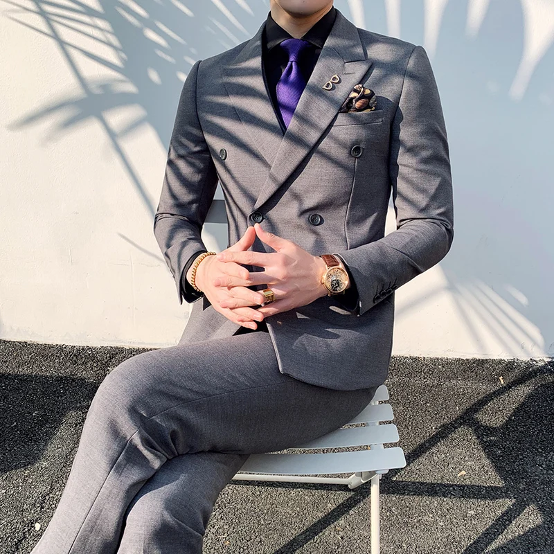 MOGU 2019 Рождество новая мода тонкий мужской двубортный классический однотонный