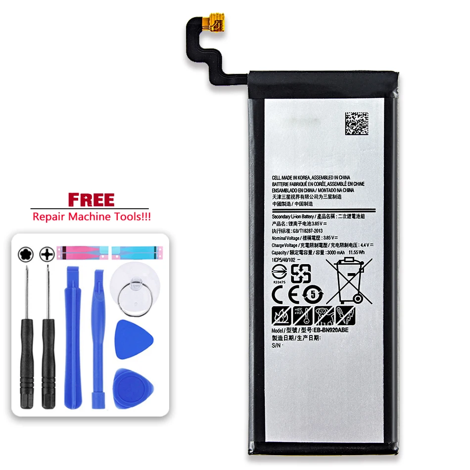 

Original Kikiss For Samsung Note5 EB-BN920ABE 3000mAh Battery For Samsung GALAXY Note 5 N9200 N920t N920c Note5 SM-N9208 Bateria