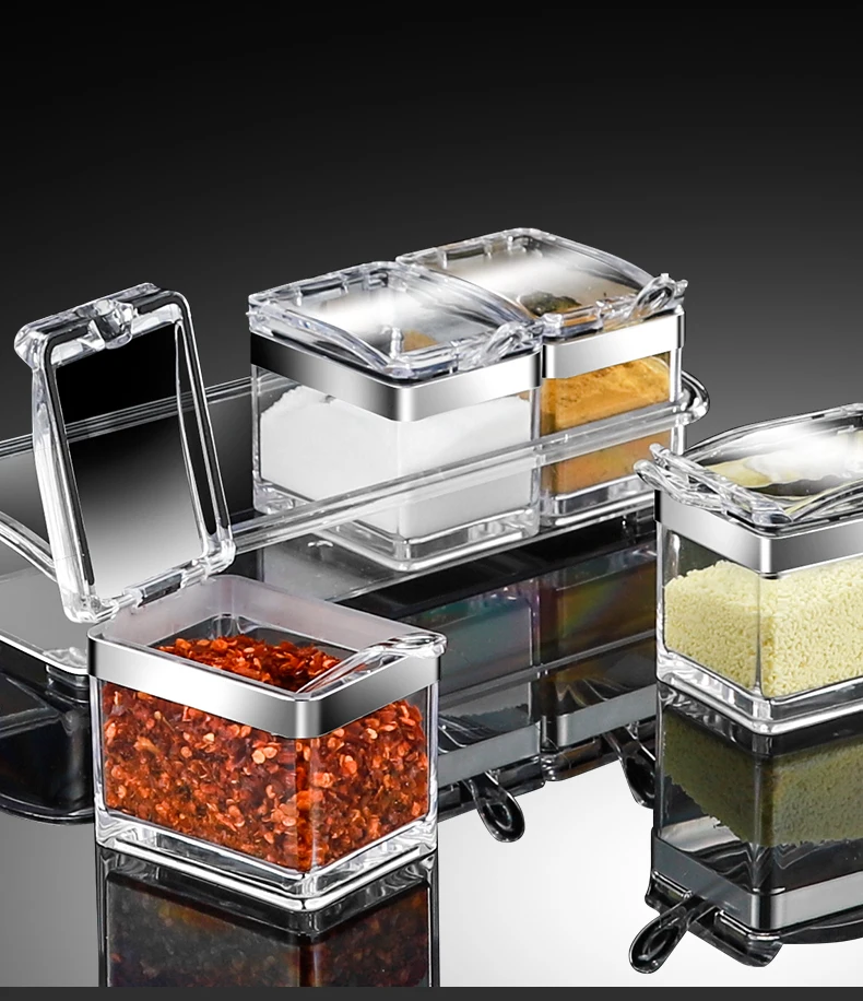 

Chinese Style Spice Jars Set Acrylic Simply Sugar Bowl Salt Container Spice Jar Storage Box Kruidenpotjes Kitchen Tools DI50TWG