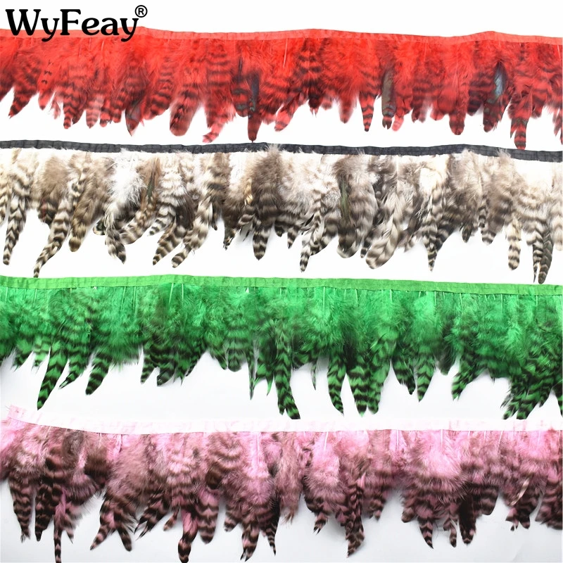 

Wholesale 10Meters Natural Rooster Pheasant Feather Trim Trims Fringe Skirt Ribbon Trimming Feathers for Crafts Plumas Plumes