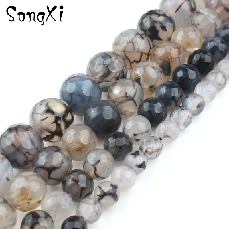 Натуральный Граненый Серый Дракон вены полосатый агатовый камень бусины для