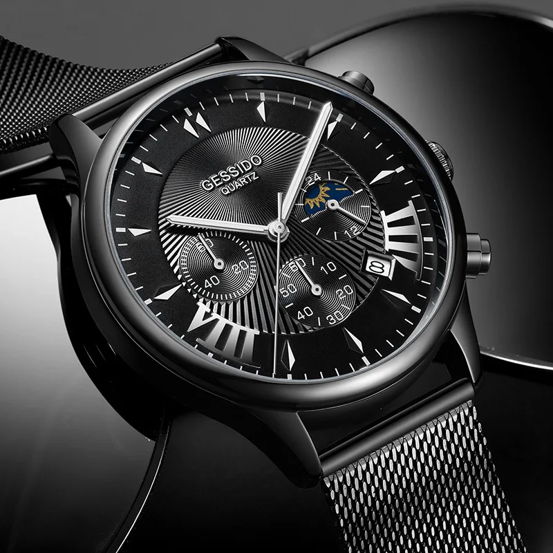 Хронограф спортивные мужские часы водонепроницаемые светящиеся звезды