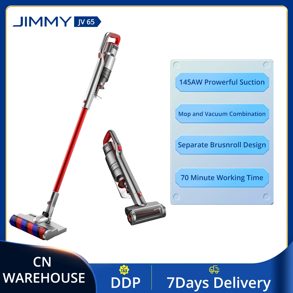 

CN DDP JIMMY JV65 Plus Handheld Cordless Vacuum Cleaner with 250ML Water Tank 145AW Powerful Suction 70 Minutes Dust Collector