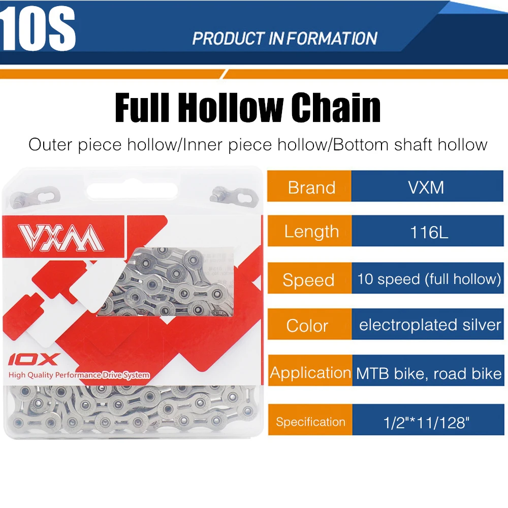 VXM Bicycle Chain Full Hollow 9 10 11 Speed 116L Ultra Light General Variable Plated Chains Accessorie | Спорт и развлечения