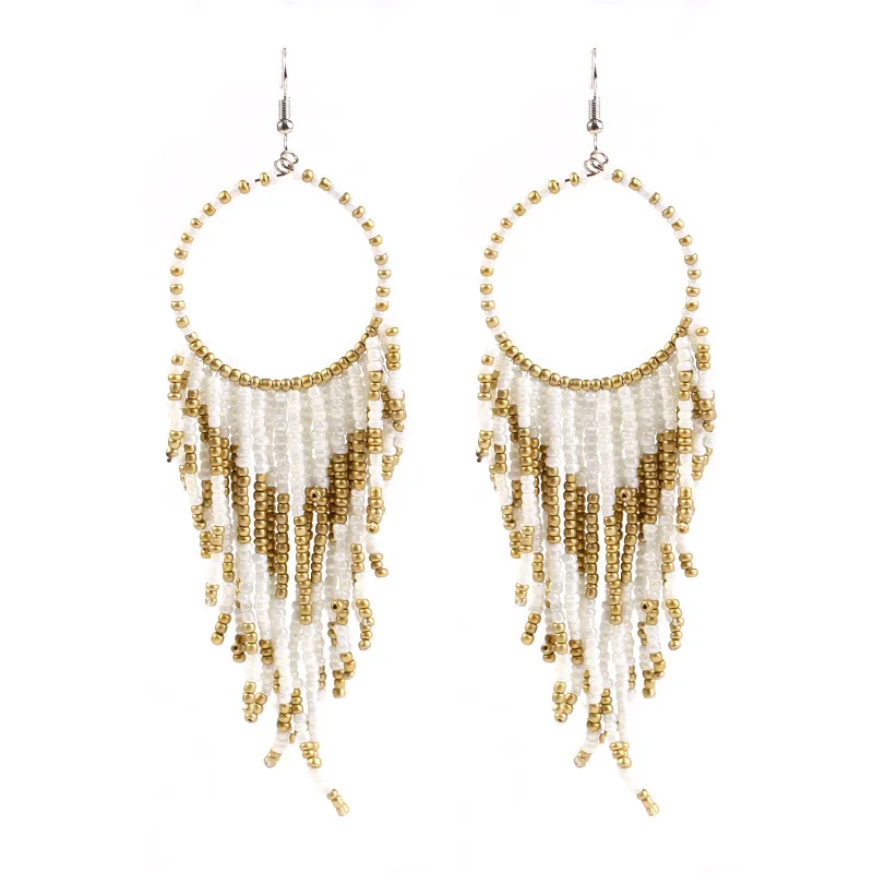 

Europe and the United States Ornament Vintage Bohemian National Style Ear Stud Long Beads Tassel Earrings Female