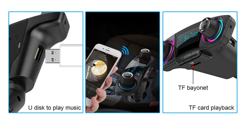 Включение питания Bluetooth 5,0 fm-передатчик модулятор громкой связи автомобильный комплект TF USB музыка AUX аудио mp3-плеер