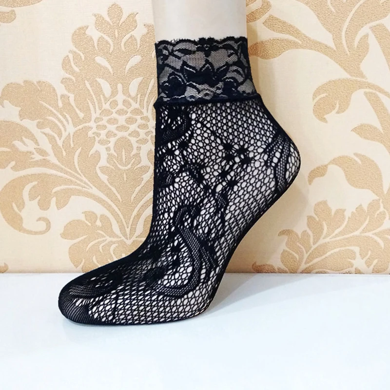 Винтажные кружевные женские носки летние Сетчатые эластичные прозрачные