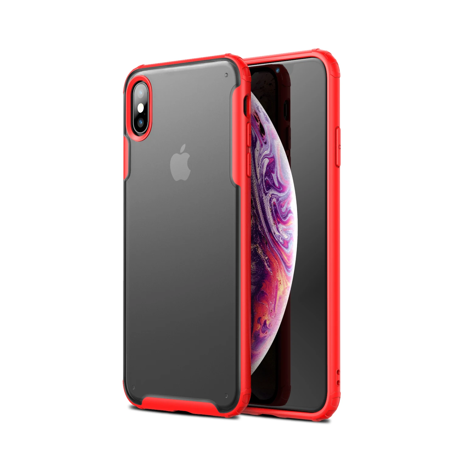 Красный Для iPhone Xs MAX XR 8 7 Чехол Ультра тонкий прозрачный PC задняя крышка с Резиновый ТПУ бампер, противоударный чехол - Цвет: Красный