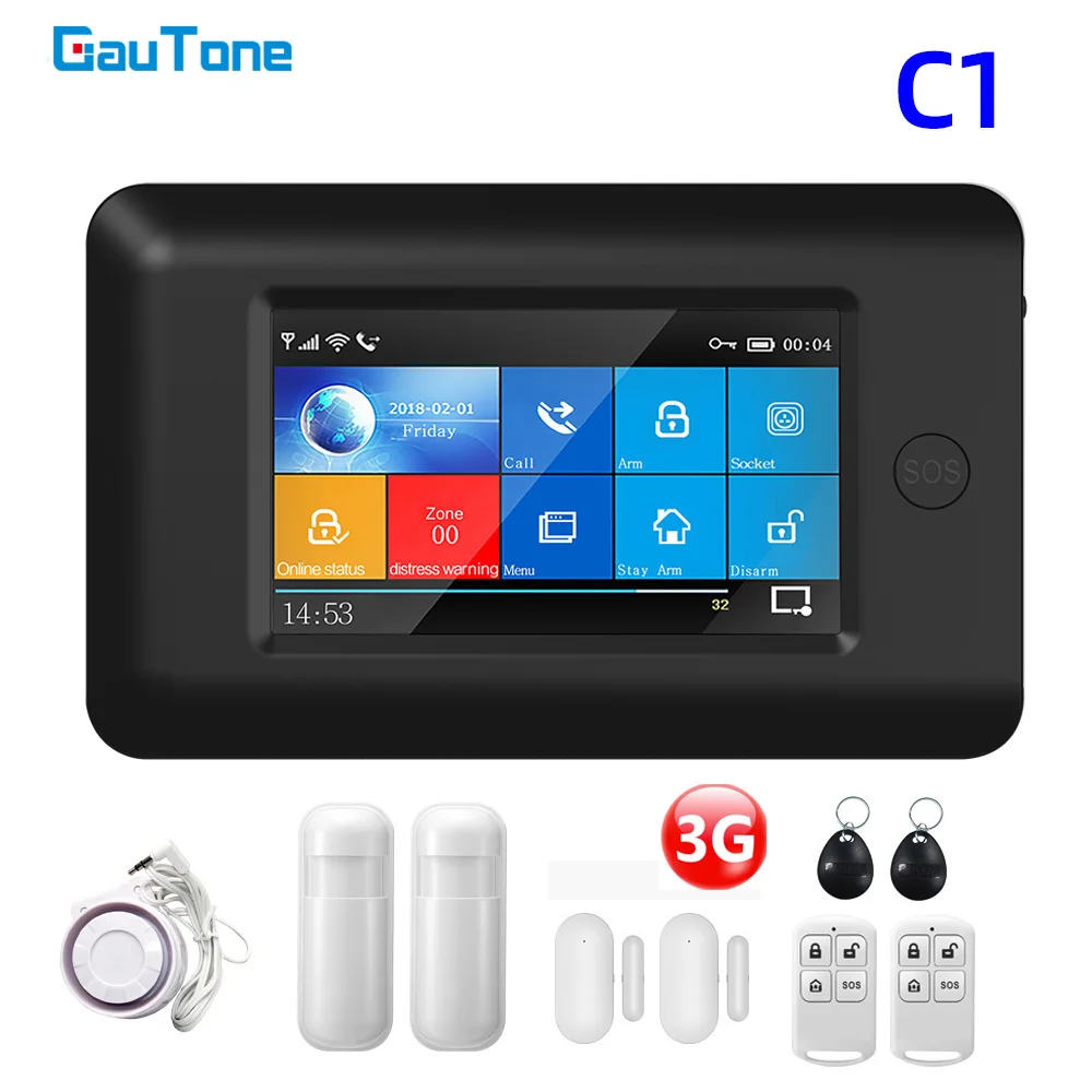 GauTone Wireless Home WiFi 3G Alarm System Burglar Security APP Control with Motion Detector Sensor RFID Card Smart Home Kit