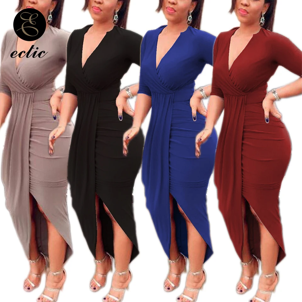 Вечерние ское вечернее платье с V образным вырезом однотонное темно синее