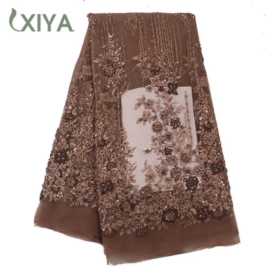 

Luxury Lace Fabric Embroidery Bridal Lace Fabric Heavy Handmade Beads Lace High Quality French Tulle Mesh Lace Fabrics APW3182B