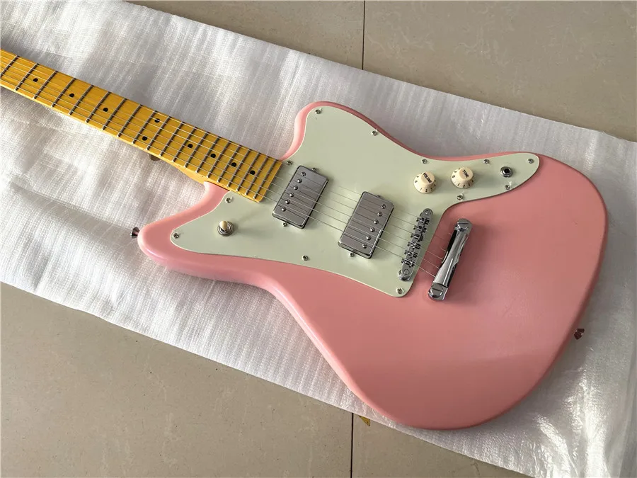 

High-quality customized version of the pink jazz electric guitar fixed bridge vintage yellow maple xylophone neck can be customi