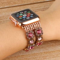 elastic beaded watch band for apple iwatch straps series 54321 handmade bracelet 38mm 42mm 40mm 44mm band woman crystal pink