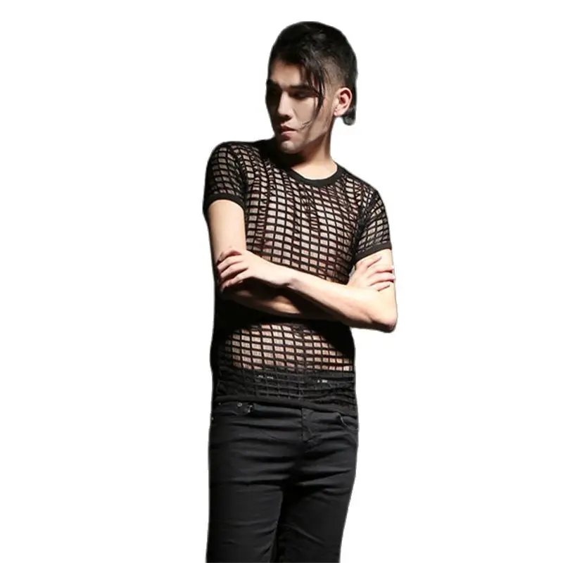 Мужская приталенная футболка для ночного клуба привлекательная Сетчатая с