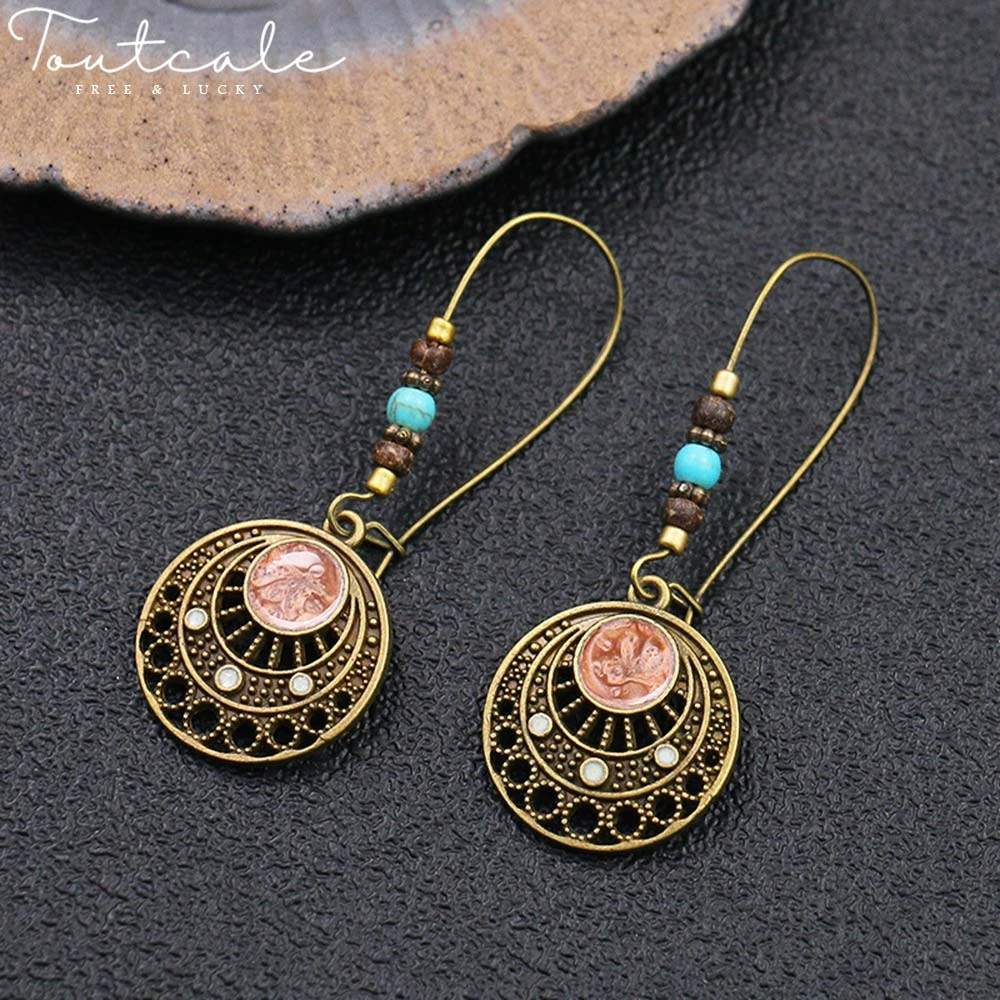 

TOUTCALE New Water Drop Beads Dangle Earrings For Women Vintage Ethnic Boho India Earrings Wedding Party Jewelry Accessories