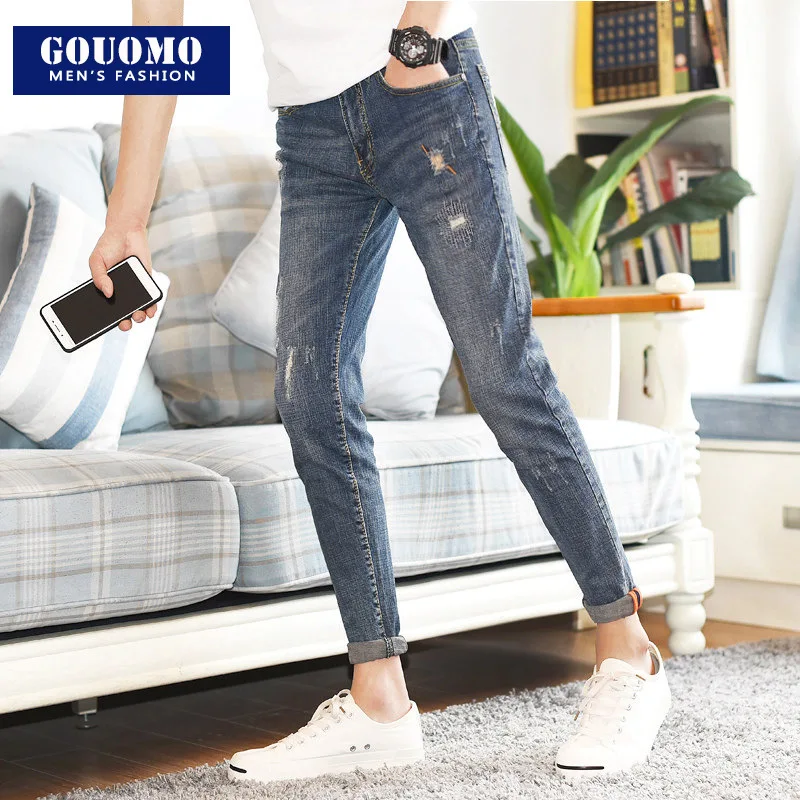 

Jeans men's 2020 spring and autumn brand stretch slim-fit Korean students casual trousers with small feet pencil pants men