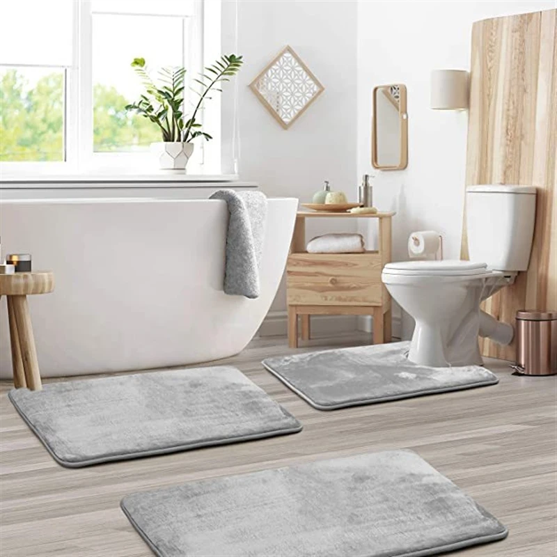 Solid Soft Fleece Fabric Carpets for Bathroom Mechanical Wash Anti-slip Rugs For Toliet 3PCS 40x60cm+50x80cm+40x50cm U Size
