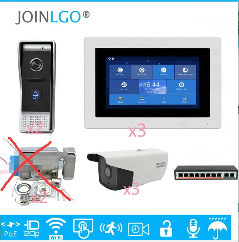 1.0MP 720P HD wifi IP 7 "сенсорный экран видеодомофон домофон запись ip-камера комплект