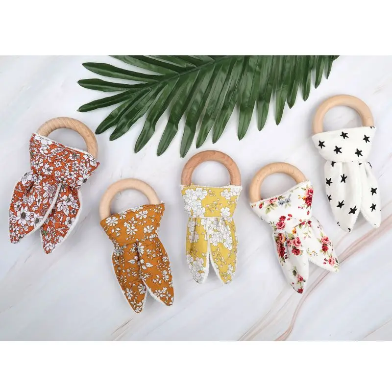 

Safe Organic Wood Teething Ring Rabbit Ear Molar Teething Ring Teething Ring Children's Teething Toy Teether
