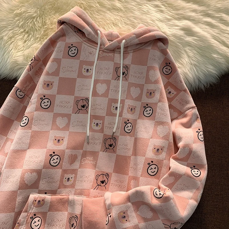 

2021 Women Fashion Hoodie Letter Cartoon Printing Casual Plus Size Woman Pullover Autumn Winter Sweatshirt Chic Keep Warm
