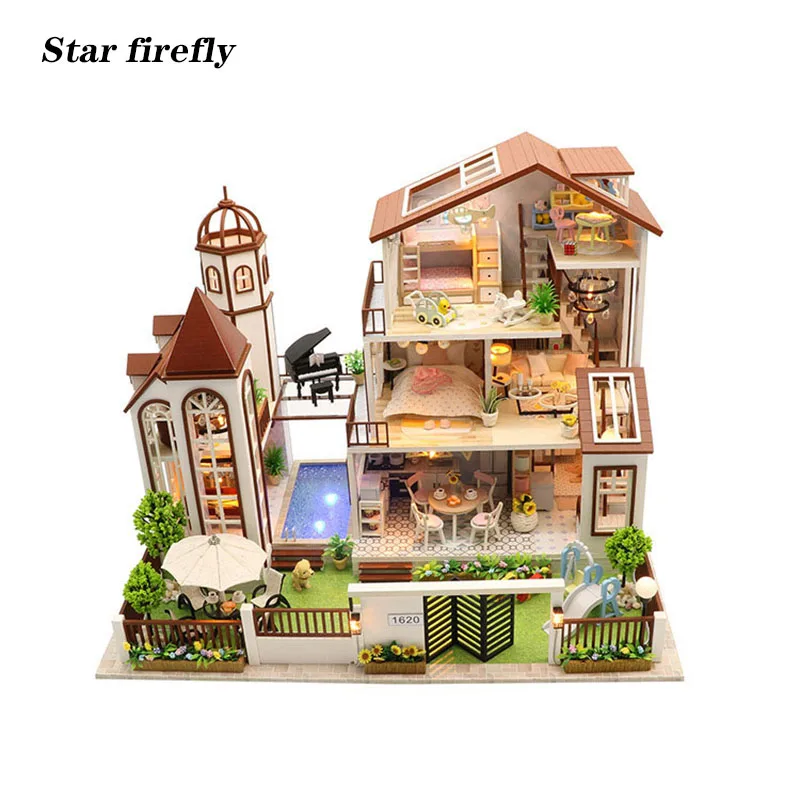 Большой кукольный дом большая вилла ручной работы DIY кукольный домик креативный подарок на день рождения Рождественский подарок