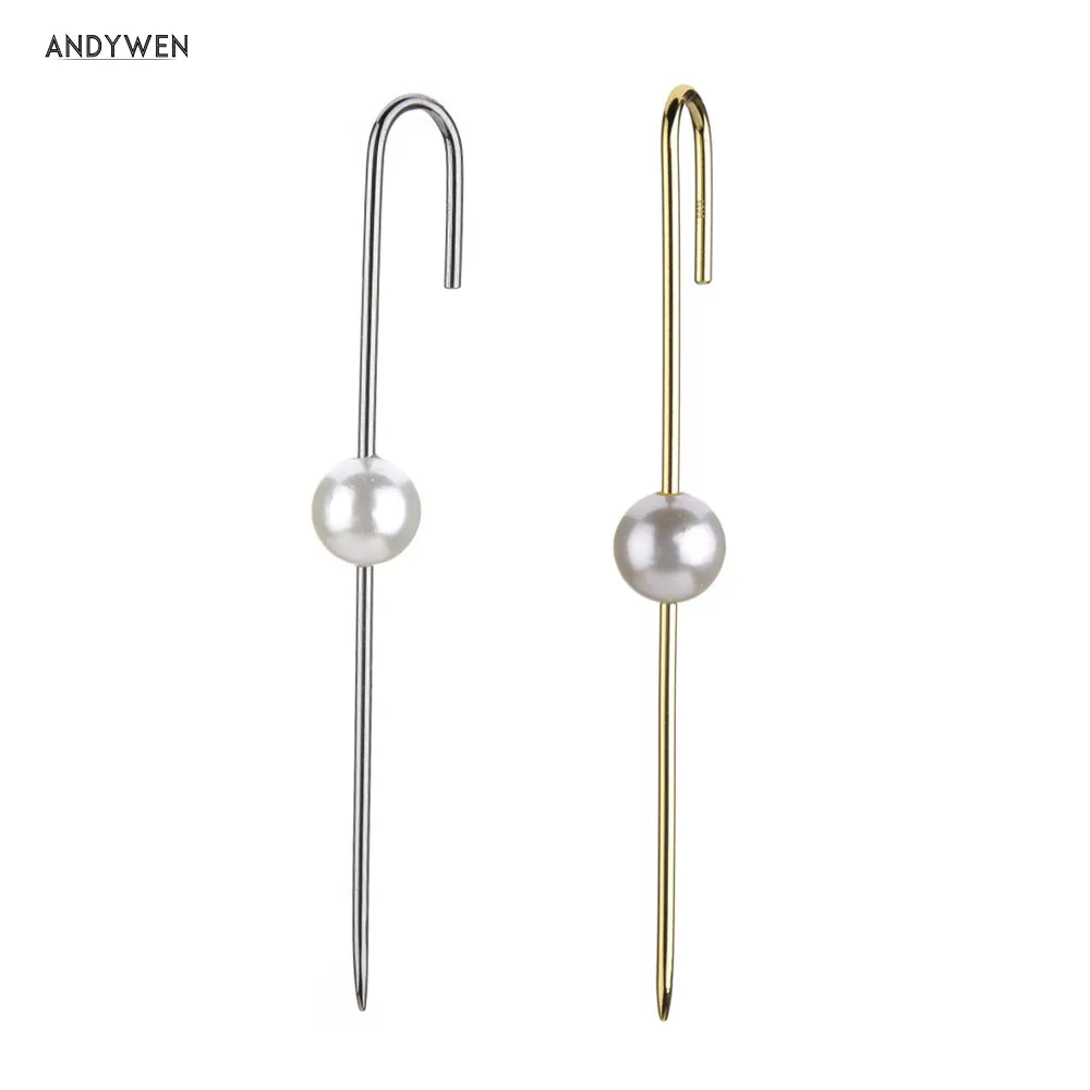 ANDYWEN 925 пробы серебряная нить для ушей Шпилька уха длинные ушные манжеты женские